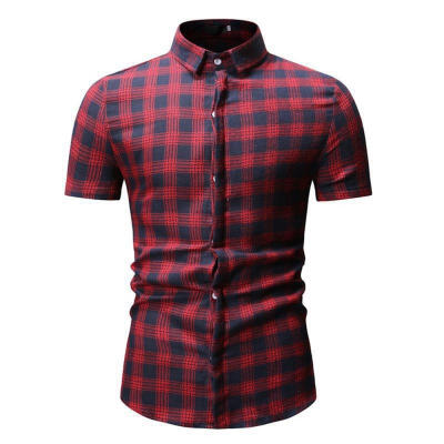 

Summer Slim Casual Male Shorts Cotton Short-sleeve Single Breasted Shorts With Grids For Men