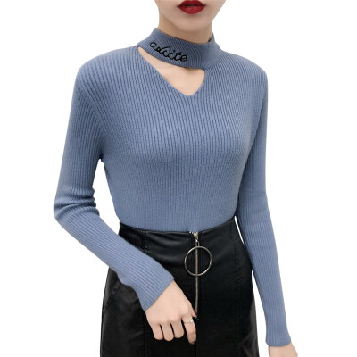 

Autumn And Winter Half-high Collar Sweaters Korean Style Women Long-sleeved Slim Letter Temperament Knitwear Jumper