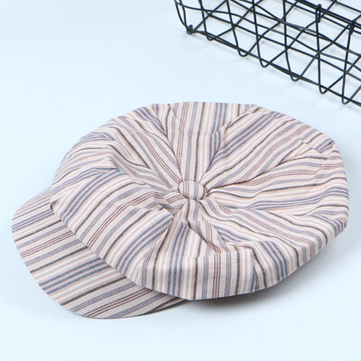 

Hat female spring&summer cotton striped octagonal hat net red casual Joker rib hat solid color artist Hat Chao