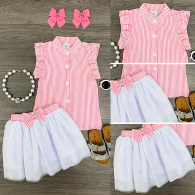 

Kids Baby Girl Summer Sleeveless T-Shirt Blouse TopsLace Skirt Set Outfit Dress
