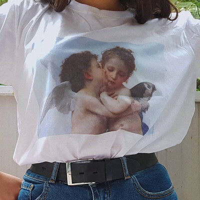 

WJ New Fashion T shirt Woman Spring Summer Girls Print Short Sleeve O Neck Cotton Spandex Women Top Slim Fit Soft Women F8