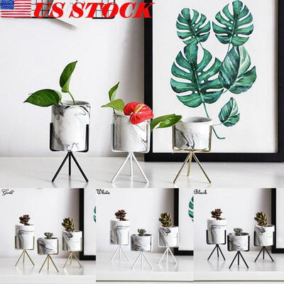 

2PcSet Ceramic Plant Decor Vase Stand Iron Rack Garden Home Flower Pot Holder