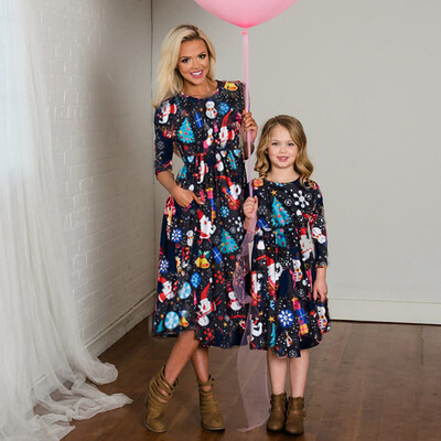 

Tailored Christmas Children Kids Girl Printed Cartoon Christmas Xmas Dress Family