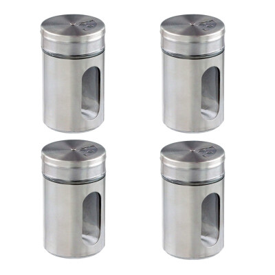 

Stainless Steel Seasoning Jars Salt Spice Shaker Pepper Sugar Can With Adjustable Rotating Cover Visual Window