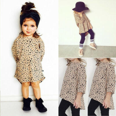 

UK Toddler Kids Baby Girl Clothes Leopard Print Loose Tops T-Shirt Dress Sunsuit