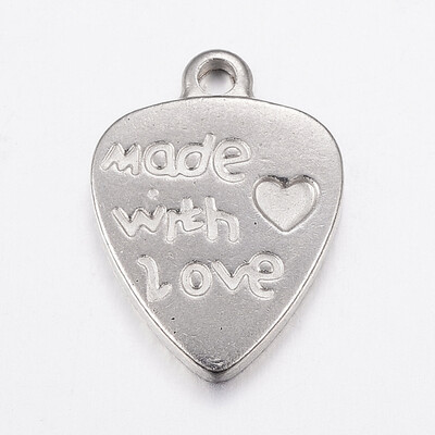

304 Stainless Steel Pendants Drop with Word Mada with Love Stainless Steel Color 195x14x2mm Hole 2mm