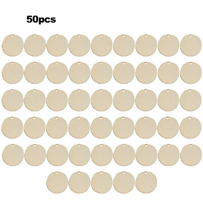 

50pcsset Unfinished Wooden Cutout Round-shape Hanging Slices with a Hole DIY Wood Crafts Props for Festival Party Home Decoration