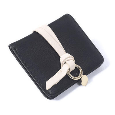 

Short Wallet Korean Style Fashion Mini PU Leather Womens Wallet Small Card Holder Coin Purse With Strap Ring For Girls