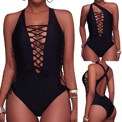 

Roseonmyhand Women Solid Bandage Padded One Piece Bikini Swimsuit Beachwear Swimwear