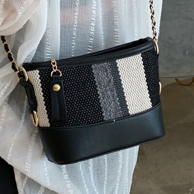 

Women 2019 new wave Korean color bucket bag fashion Joker stripes shoulder slung bag