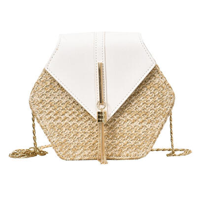 

Hex-shape StrawPU Shoulder Handbags Women Top-handle Summer Beach Boho Bag