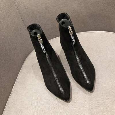 

Martin Boots Girl Autumn Fashion Front Zipper Tip Slender-heeled Boots Chic Short Boots Short Boots Short Boots