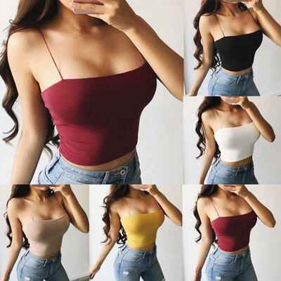 

Women Summer Vest Crop Top Sleeveless Shirt Blouse Spaghetti Strap Casual Tank T-Shirt