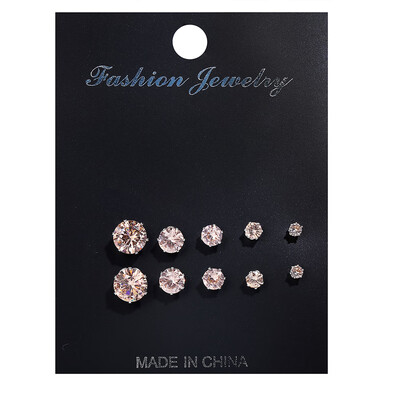 

5 PairsLot Simple Cubic Alloy Earrings Men Women 6 Claws Round Zircon Ear Nail Ladies Fashion Charm Ear Stud Wedding Jewelry