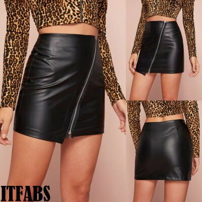 

Cool Women Sexy Zipper High Waist Mini Skirt Leather Pencil Skirt Club Party