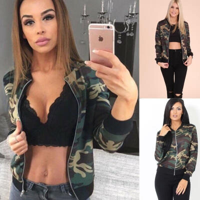 

Women Bomber Military Army Flight Biker Jacket Coat Star Security Zip Up Outwear