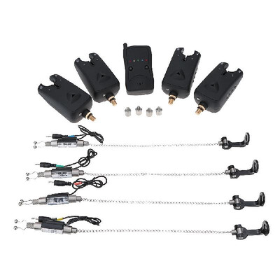 

Wireless Digital Fishing LED Alarm Set Fish Alert 4 Fishing Bite Alarm 1 Receiver 4 Stainless Steel Chain Hanger Illuminated