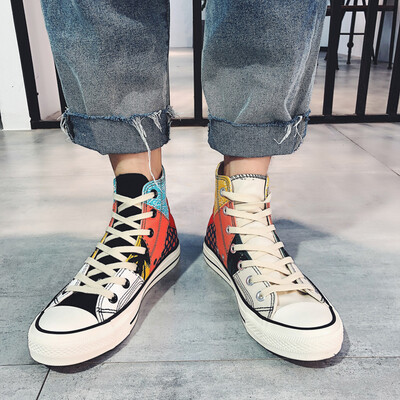 

Summer canvas high Joker tide shoes Korean students hand-painted graffiti autumn mens shoes
