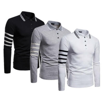

New Mens Slim Fit POL Shirts Solid Long Sleeve Casual T-shirt Golf Tee Tops