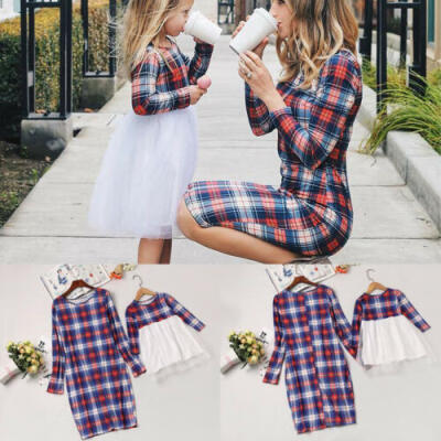 

Family Matching Outfits Mother&Daughter Clothes dress Baby Girl Plaid Shirt