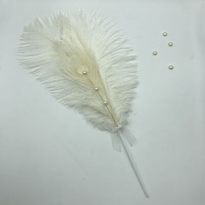 

Natural Feather With Pearls Cake Topper For Birthday Party Valentines Day Anniversary