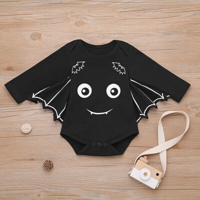 

Autumn baby boy girls Toddler Infant Kids Baby Girl Boy Print Clothes Funny Bat Long sleeve Casual Romper Playsuit Jumpsuit