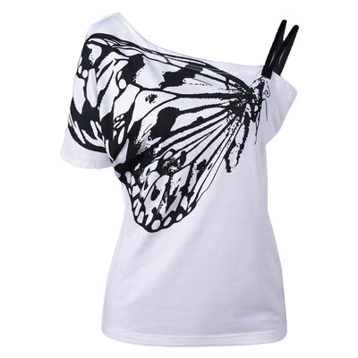 

Women Butterfly Print Summer Sling Off Shoulder Tunic Top Short Sleeve T-Shirt