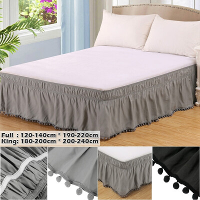 

Willstar Luxury Ruffle Bed Skirt Top-Knot Tassle Pompom Fringe Elastic Bed Wrap Wrinkle Resistant FullKing Size