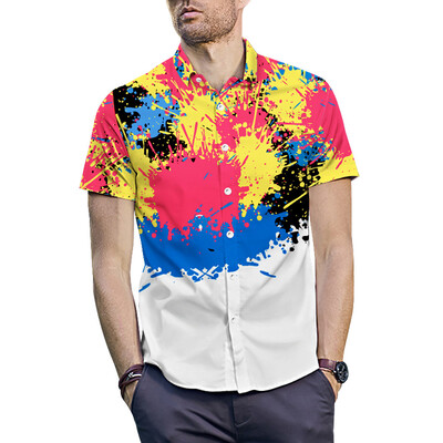 

Tailored Mens 3D New Summer Stripe Printed Short-Sleeved Shirt Fashion Blouse Top