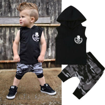 

US Toddler Kids Baby Boy Summer Clothes Hooded T-shirt Tops Harem Pants Outfits