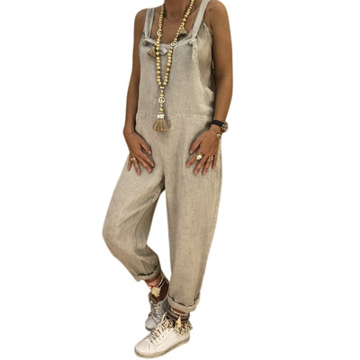 

Rompers Women Jumpsuits Cotton Linen Female Overalls Dungarees Casual Harem Pants Loose Long Playsuit Jumpsuit