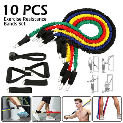 

10Pcsset Exercise Resistance Bands Set Yoga Exercise Fitness Band Rubber Loop Tube Bands Gym Fitness