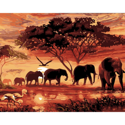 

New DIY Sunset African Grassland Elephant Group Diamond Painting Cross Stitch Kits Part Diamonds Embroidery Home Decoration