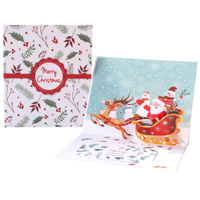 

3D Popup Greeting Card For Christmas Santa Claus And Reindeer Sleigh Xmas Holiday Party Invitations 2020 New Year