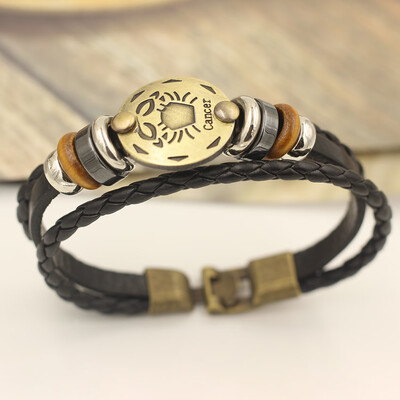 

12 Constellations Bracelet Fashion Jewelry Leather Bracelet Men Casual Personality Zodiac Signs Punk Bracelet