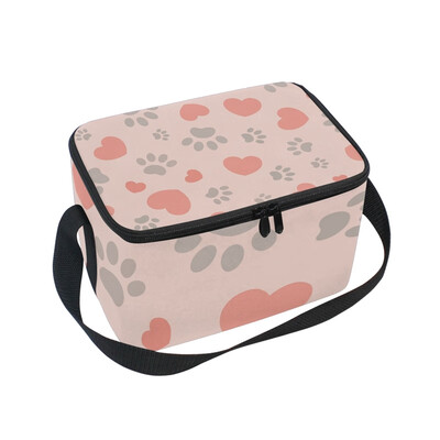 

ALAZA Lunch Box Insulated Lunch Bag Large Cooler Heart And Animal Paw Tote Bag