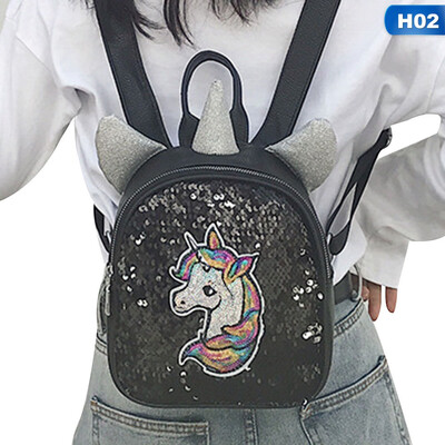 

New Rainbow Unicorn Backpack Girl Sequins Schoolbag Kids Shoulder Bag Women Mini Travel Backpack Unicorn Ear Bag