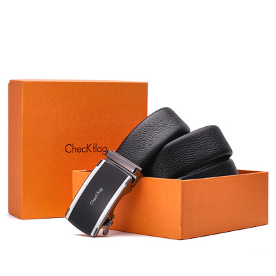 

ChecKFlag first layer cowhide mens belt mens gift box leather business automatic buckle belt mens fashion tide casual pants with wild mens thick belt