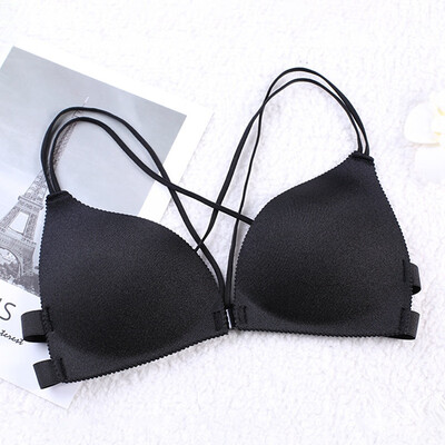 

Triangle Cup Women Padded Underwear Seamless Solid One Piece Bra Cross Sexy Halter Bra Deep V Smooth Lingerie Sexy Push Up Bra