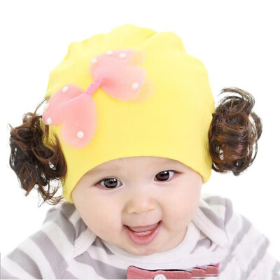 

Newborn Baby Girl Kids Warm Hat Cotton with wig Head Knit Crochet Beanie Cap New 0-12Months