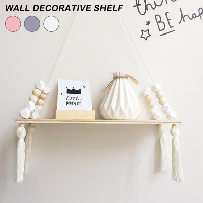 

Willstar Macaron Octagonal Beads Tassel Wall Hanging Shelf Wood Rope Swing Shelves Baby Kids Room Storage Holder Decor