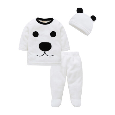 

New Baby Kids Boys Girls Animal Pattern Thicken Velvet Sweatshirt Set Long Sleeve Blouse TopsTrousers Hat