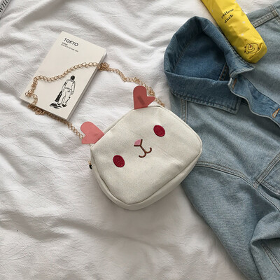 

Women Canvas Handbags Cute Cartoon Versatile Chic Chain Casual Messenger Simple Retro Shoulder Outdoor Hiking Bags