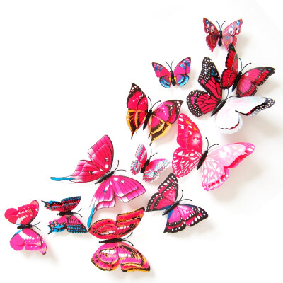 

12pcs 3D DimensionalDouble Butterfly Home Decor Fridge Refrigerator Magnet Butterfly Wall Stickers for Home Party Decoration