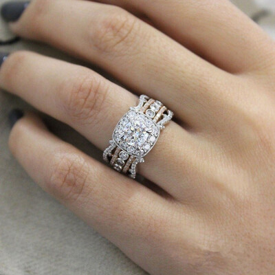 

Lovely Exquisite Women Silver Two Color Rings Rose Gold Square Diamond Princess Engagement Party Wedding Rings Size 6 7 8 9 10