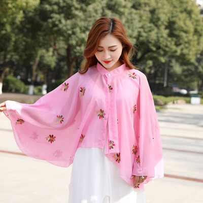 

Sun shirt women 2019 summer new beach sun cape Joker cycling printed cape coat wholesale