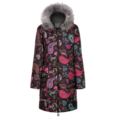 

Toponeto Womens Winter Print Long Down Cotton Ladies Hooded Coat Quilted Jacket Outwear