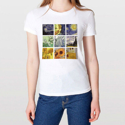 

Girls New European&American Van Gogh Portrait Print Autumn Shirt Womens T-shirt