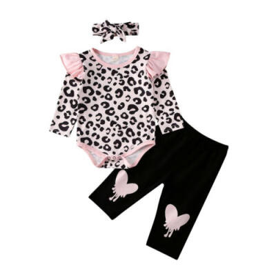 

3Pcs Newborn Baby Girls Clothes Leopard Ruffle Romper Pants Leggings Outfits