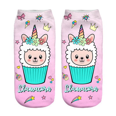 

1Pair Women Low Cut Ankle Socks Funny Llama 3D Printing Socks Cotton Hosiery Printed Alpaca Socks